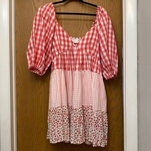 ASOS design mixed gingham floral tiered mini dress